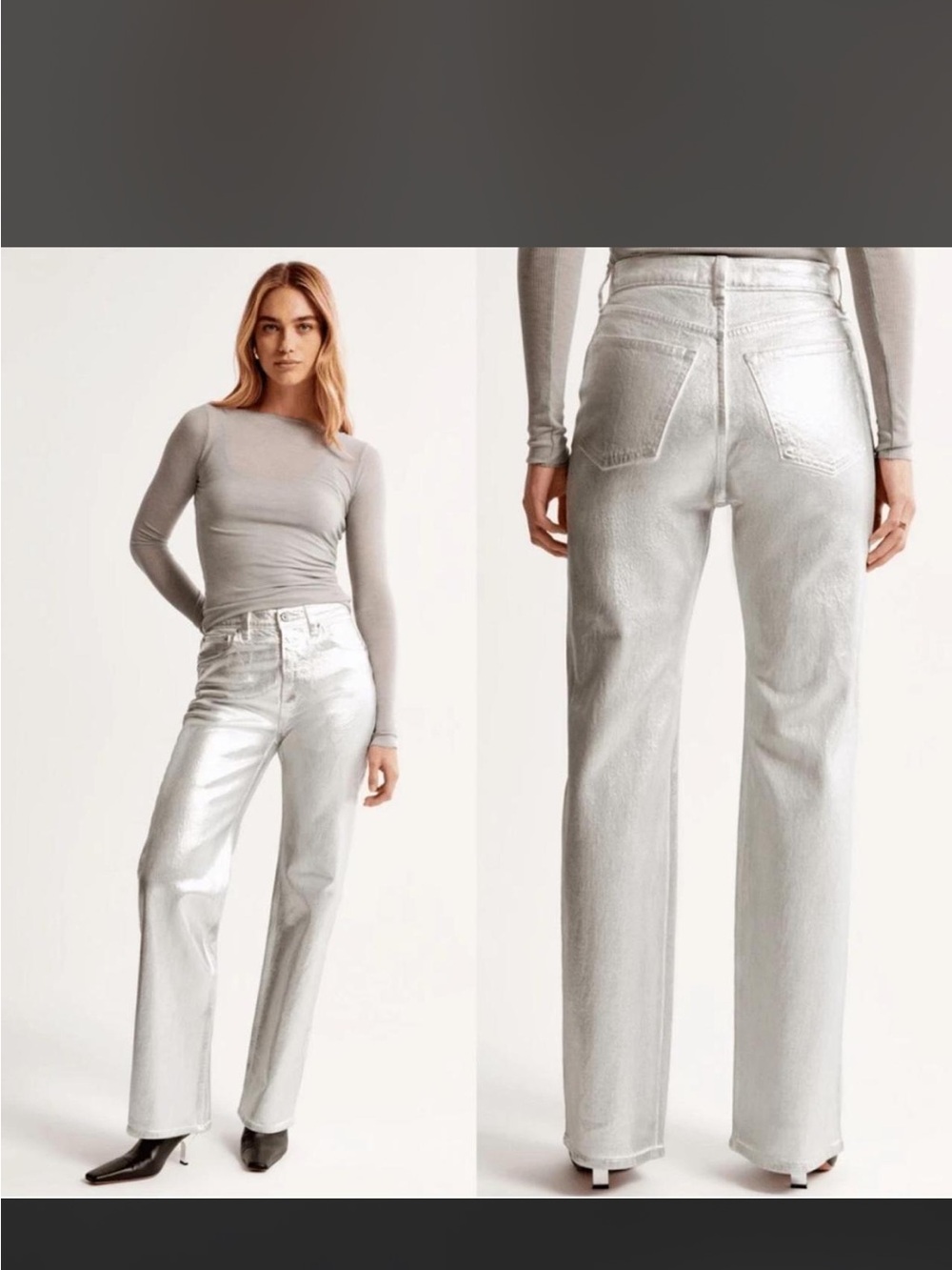 Abercrombie & Fitch Silver Metallic Jeans 28/6R Curve Love 90s‎ relaxed jeans